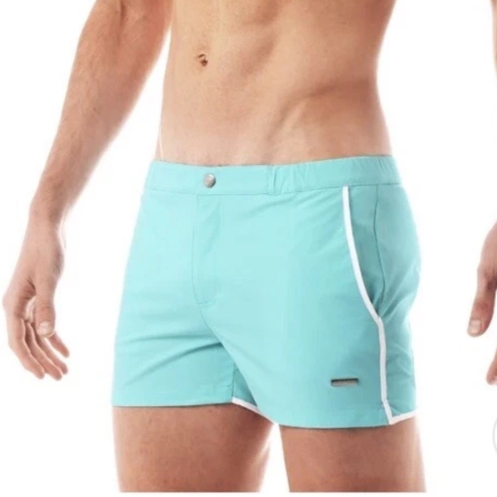 Parke & Ronen Blue Swim Trunks Modern Tailored Fit